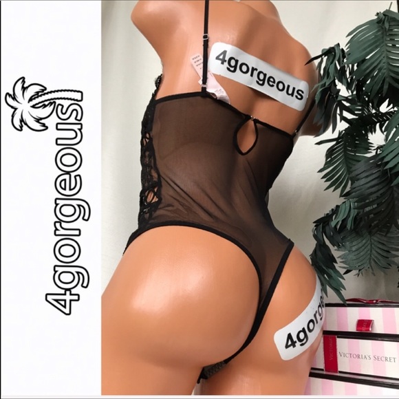 VS XS S M L PLUNGE BLACK RING TEDDY SCALLOP LINGERIE SEXY - Picture 3 of 4